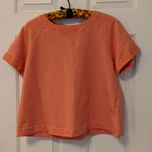 Anthropologie erin+ali women's large tee cap sleeve cuffs ribbed neck v design